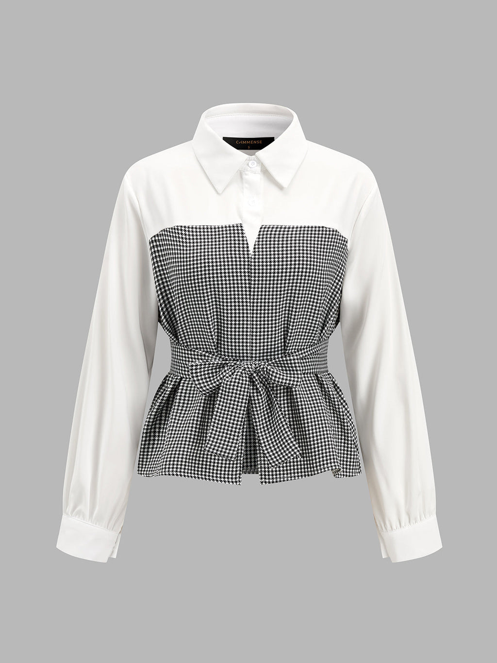 Con Cinturón Houndstooth Faux Dos Piezas Camisa