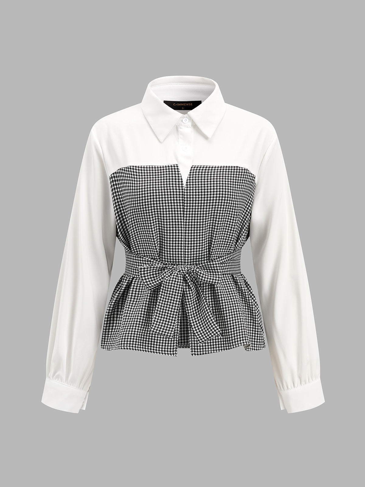 Con Cinturón Houndstooth Faux Dos Piezas Camisa