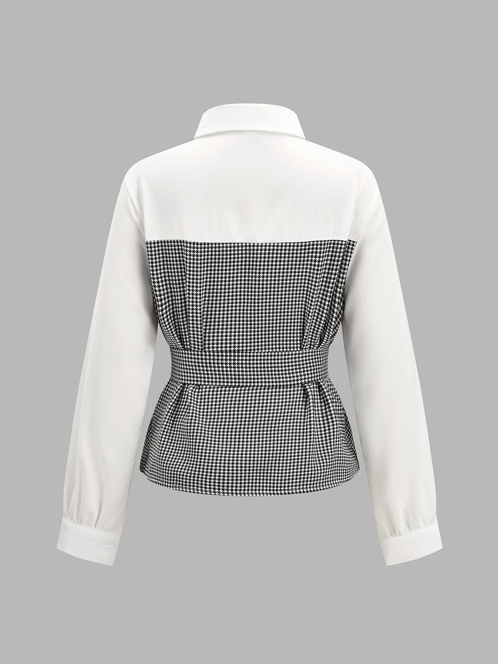 Con Cinturón Houndstooth Faux Dos Piezas Camisa