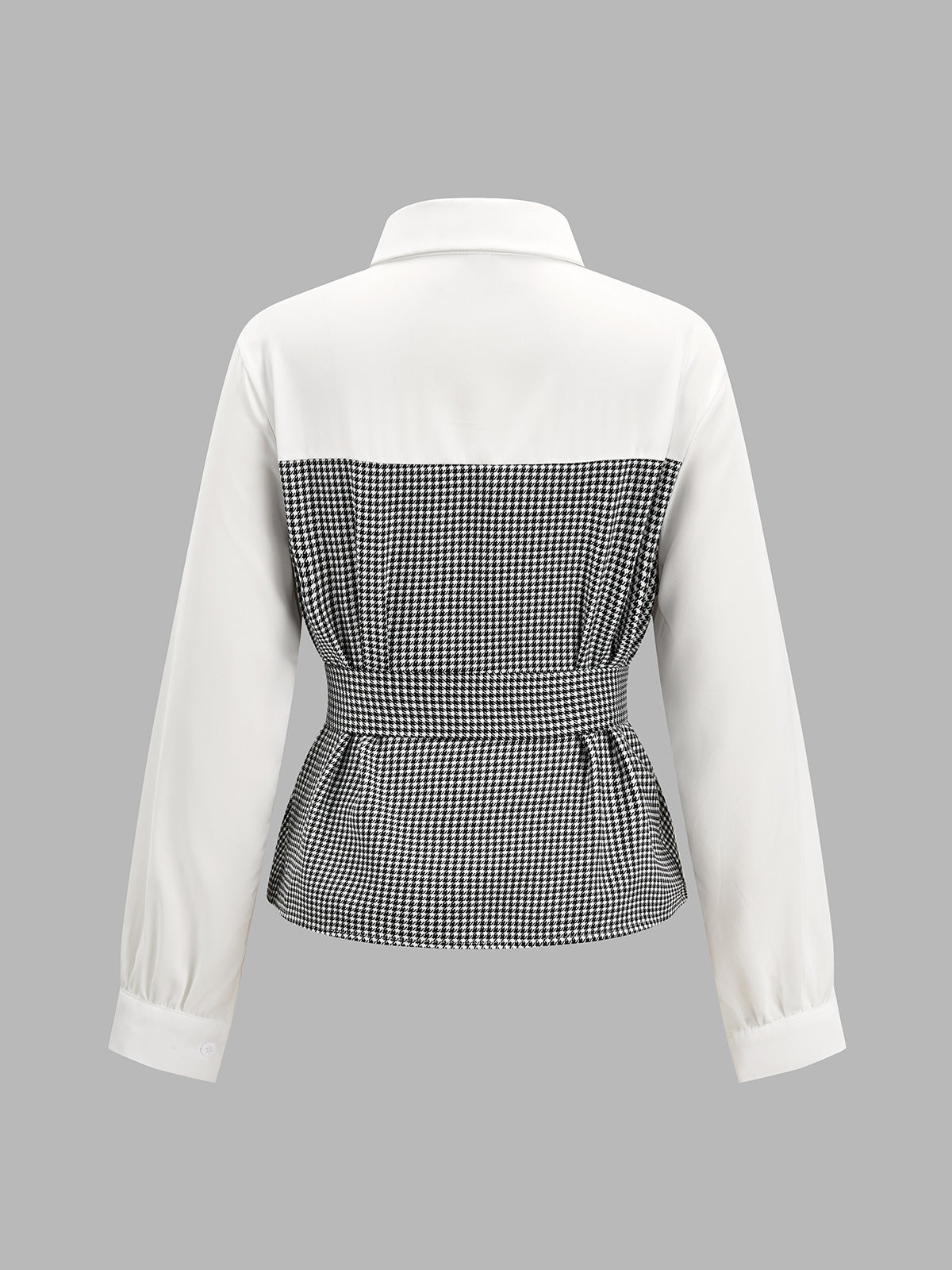 Con Cinturón Houndstooth Faux Dos Piezas Camisa