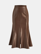 Faux-Leather frontal-Slit midi Mermaid Falda