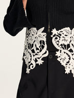 Floral Encaje bajo Zip frontal Ribbed Punto Top