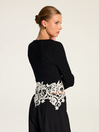 Floral Encaje bajo Zip frontal Ribbed Punto Top