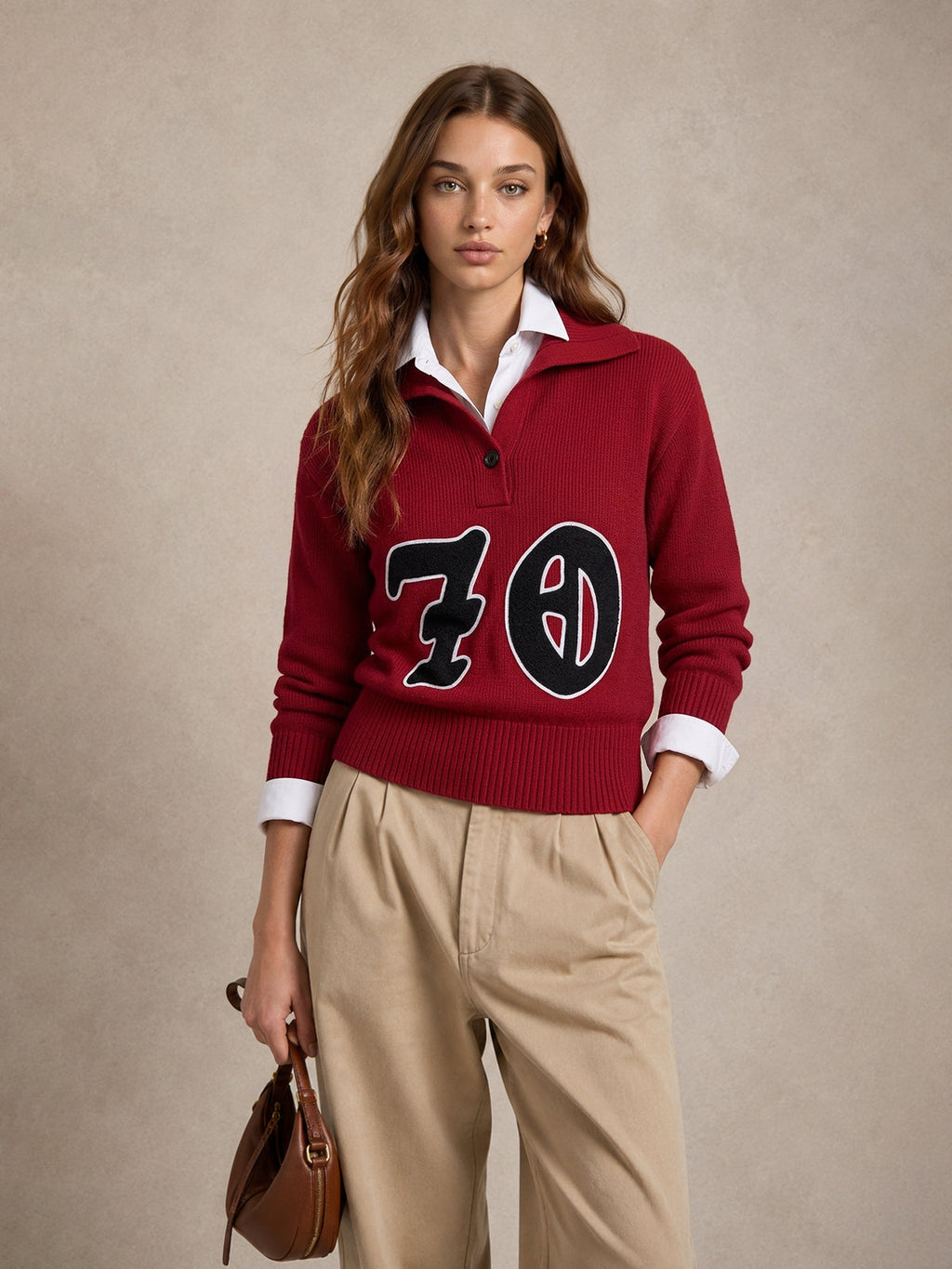 Number Patch Polo cuello Mezcla de Lana jersey