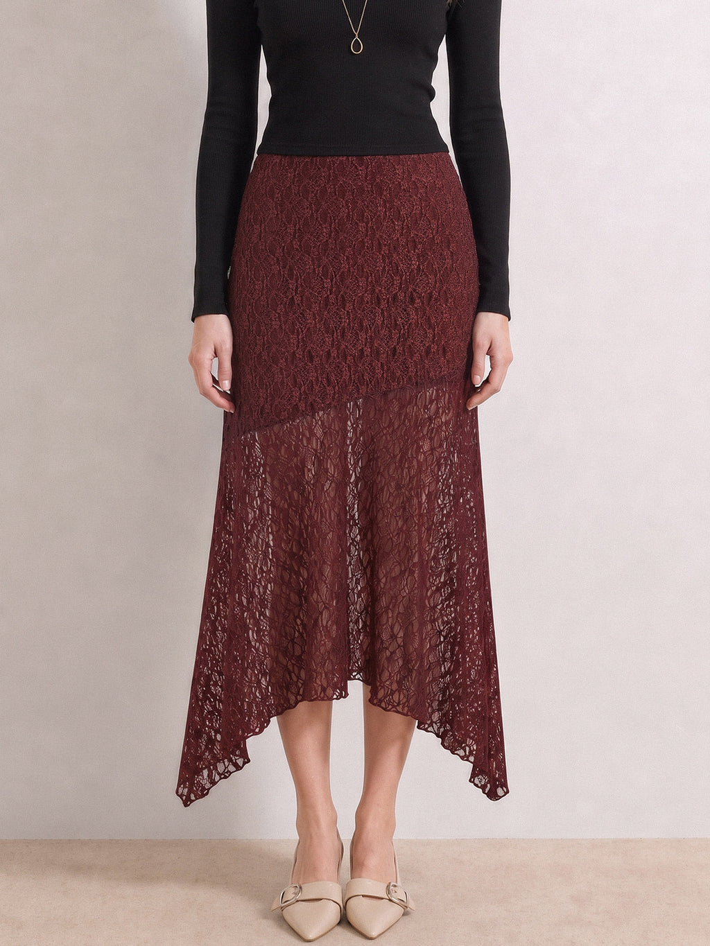 Asimétrico Floral Encaje midi Falda