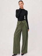 Fold-Over Rayas Pierna Ancha Pantalón