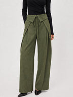 Fold-Over Rayas Pierna Ancha Pantalón