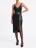 Faux-Ante Satinado-Tie Cruzado midi Falda