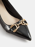 Metálico Hebilla Pointed Toe Block Heel Pumps