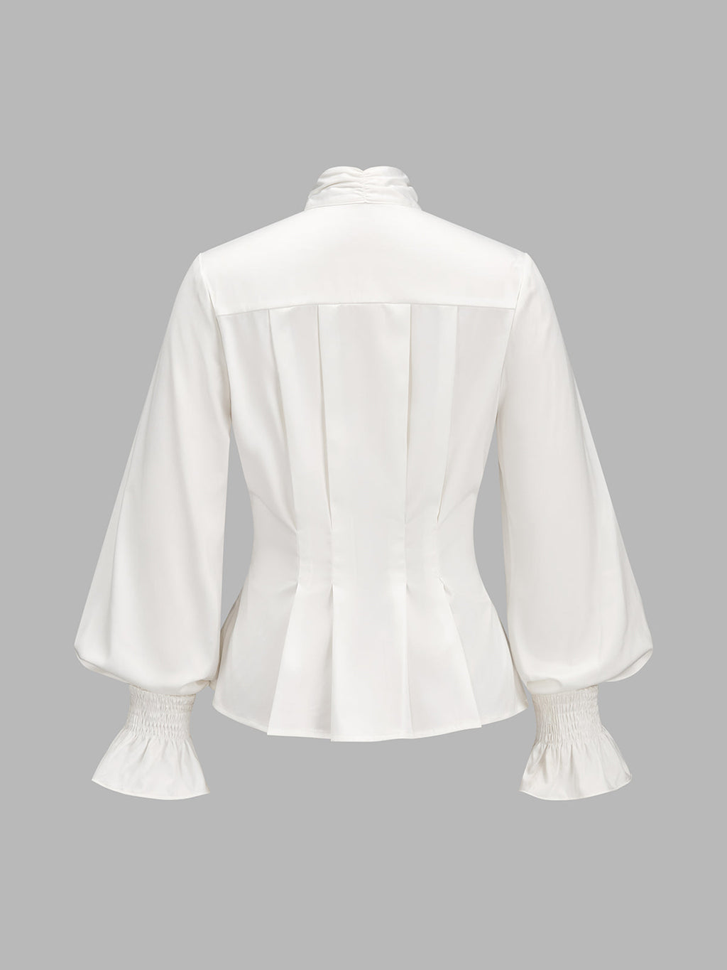 Lazo Tie cuello Smocked Flare Cuff Satinado Blusa