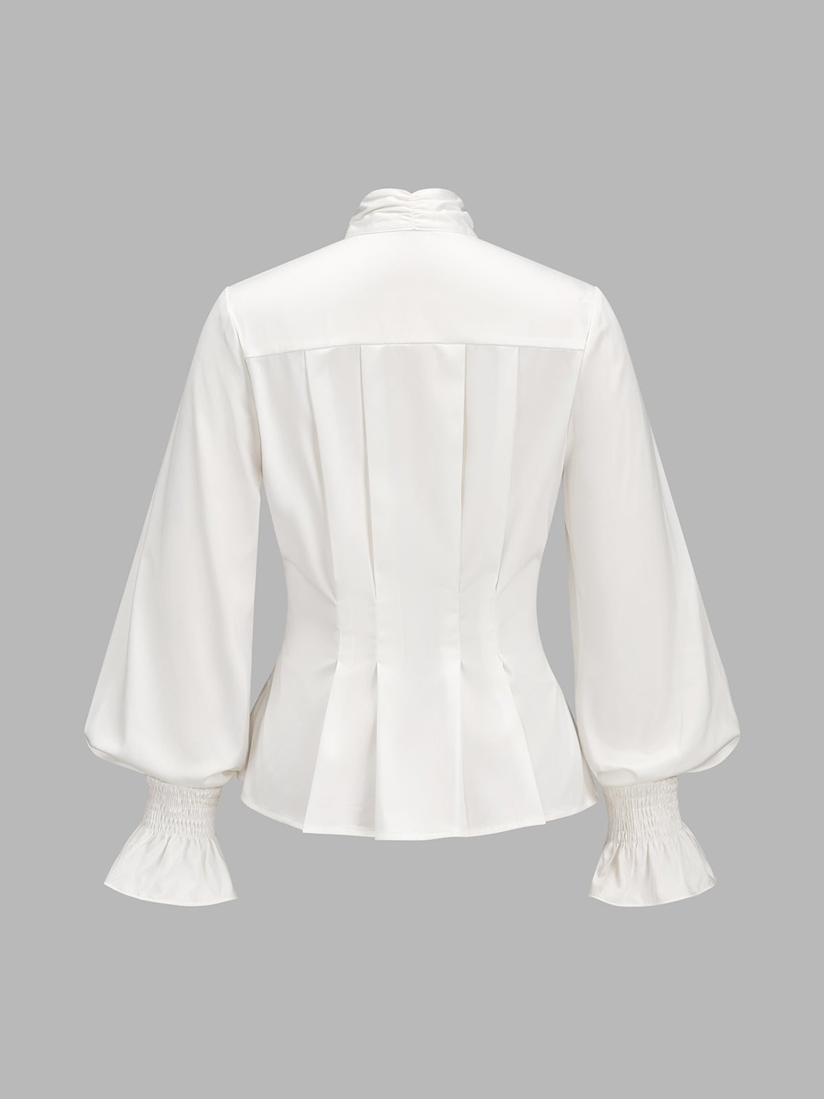 Lazo Tie cuello Smocked Flare Cuff Satinado Blusa
