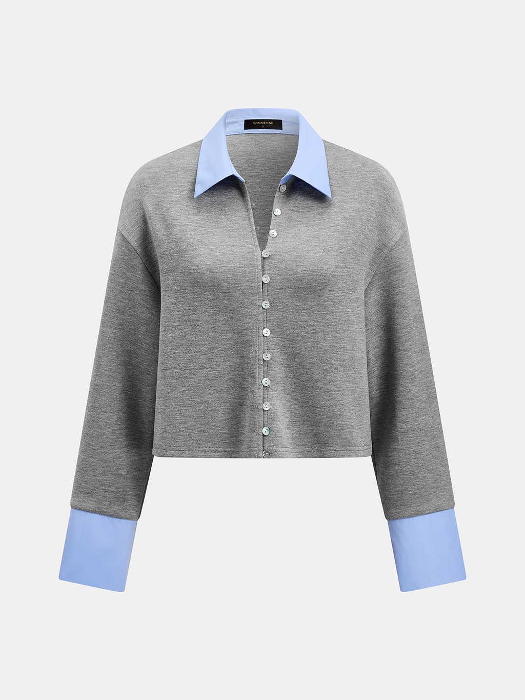 Faux Dos Piezas Contraste cuello Cropped Camisa