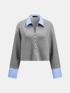 Faux Dos Piezas Contraste cuello Cropped Camisa