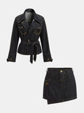 Con Cinturón Denim Chaqueta & Cruzado Skort Co-ord Set