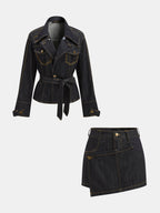 Con Cinturón Denim Chaqueta & Cruzado Skort Co-ord Set