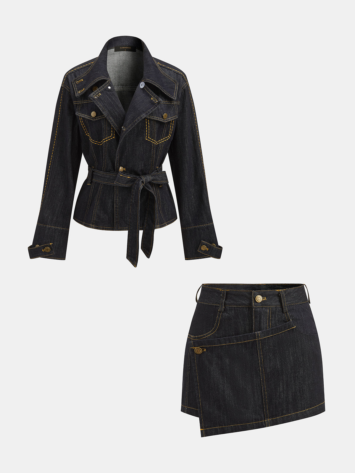 Con Cinturón Denim Chaqueta & Cruzado Skort Co-ord Set