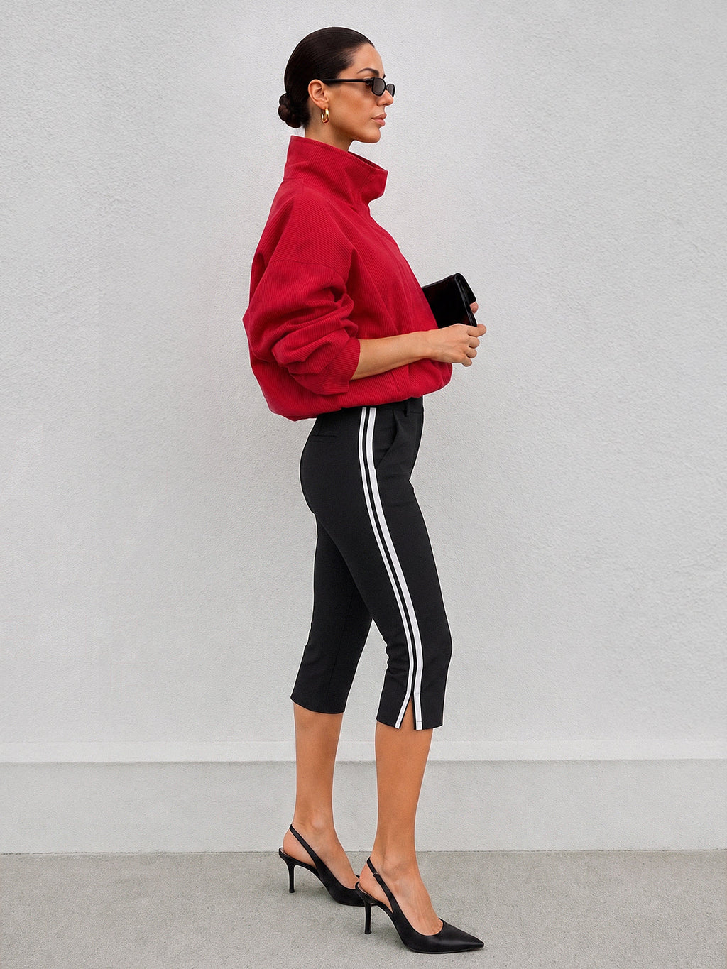 Slit bajo Side Rayas Capri Pantalón