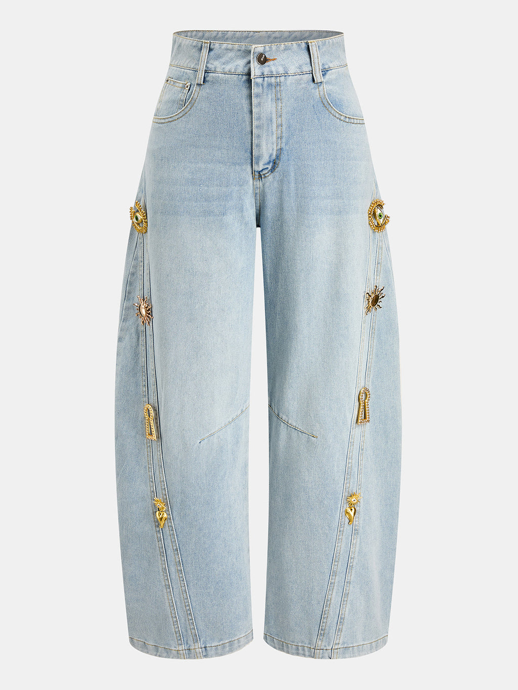 Metálico Ornament Barrel Leg Jeans
