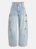 Metálico Ornament Barrel Leg Jeans
