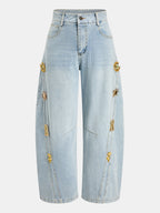 Metálico Ornament Barrel Leg Jeans