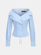Hombros Descubiertos Rayas Tie-espalda Fitted Blusa