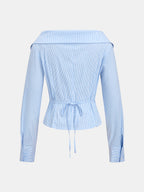 Hombros Descubiertos Rayas Tie-espalda Fitted Blusa