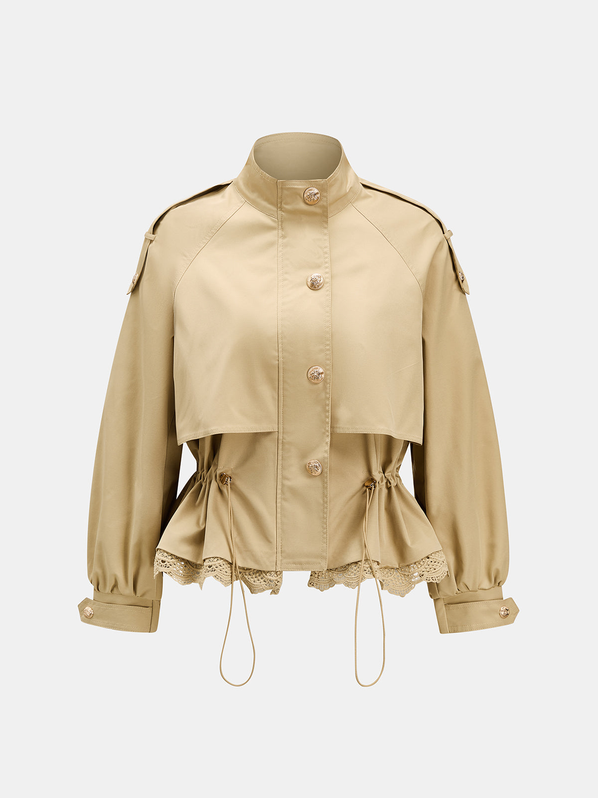 Encaje-espalda Drawstring cintura Gabardina Chaqueta