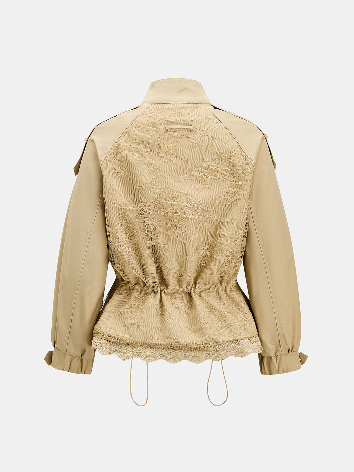 Encaje-espalda Drawstring cintura Gabardina Chaqueta