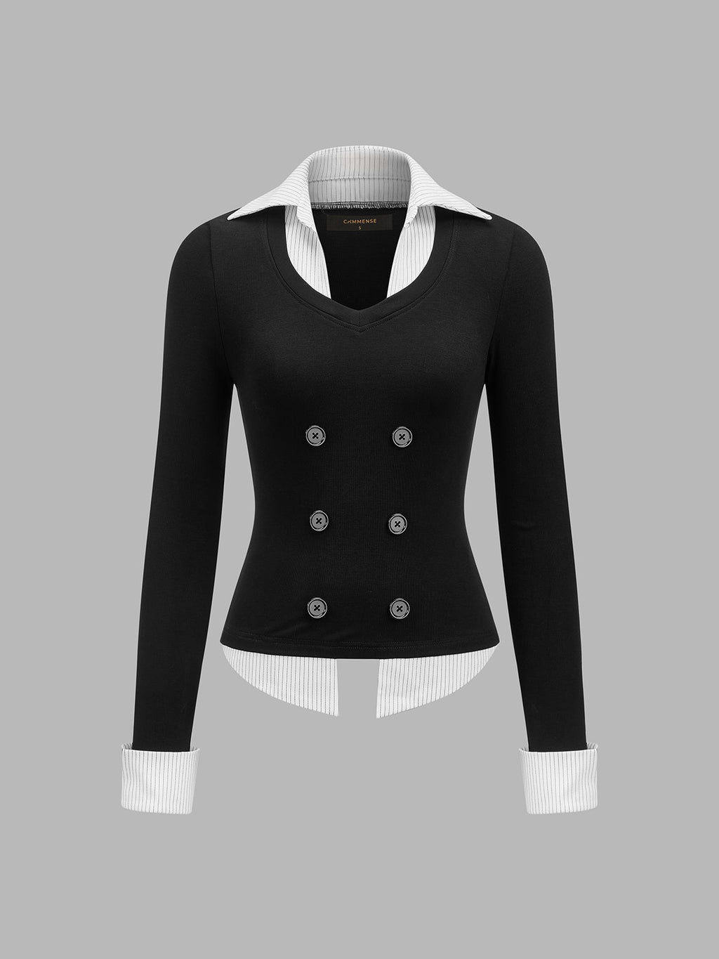 Efecto Dos Piezas Double Breasted Manga Larga Top
