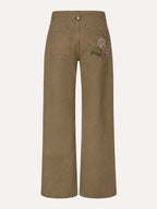 Espalda Floral Bordado Pierna Ancha Jeans