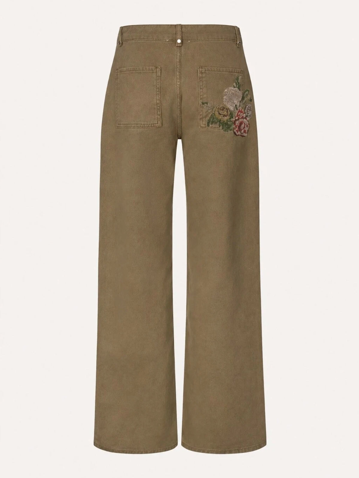 Espalda Floral Bordado Pierna Ancha Jeans