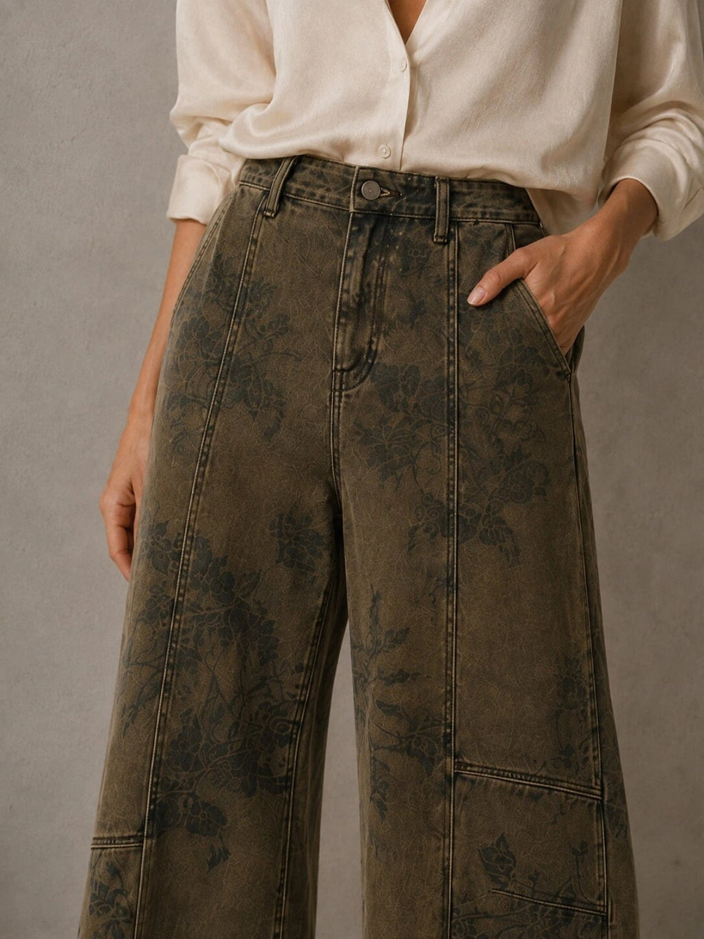 Vintage Floral Seam-Detalle Barrel Jeans