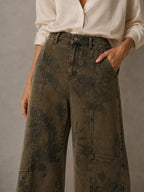 Vintage Floral Seam-Detalle Barrel Jeans