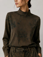 Vintage Floral Cuello Alto Denim Top