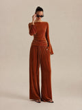 Terciopelo Flare-manga Top & Drawstring Pantalón Set