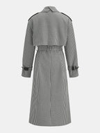 Cruzado Gingham con Cinturón Long Gabardina Abrigo