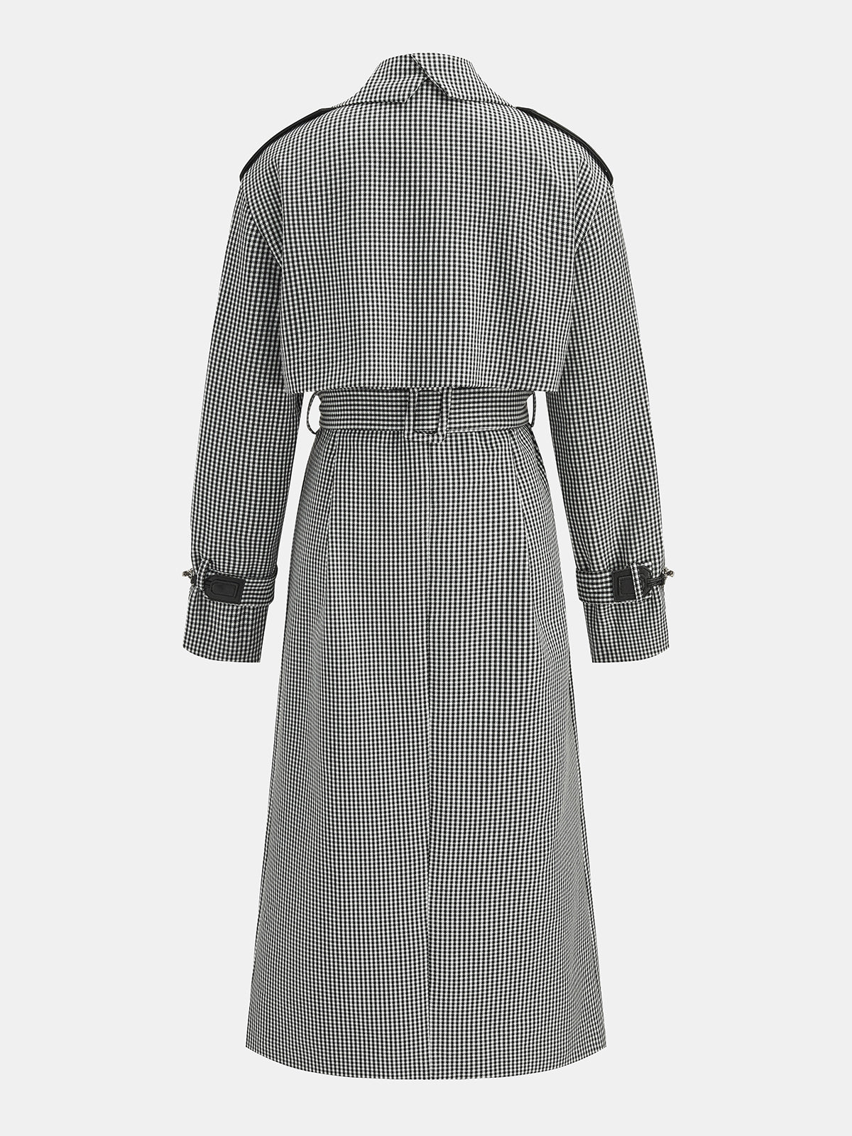 Cruzado Gingham con Cinturón Long Gabardina Abrigo
