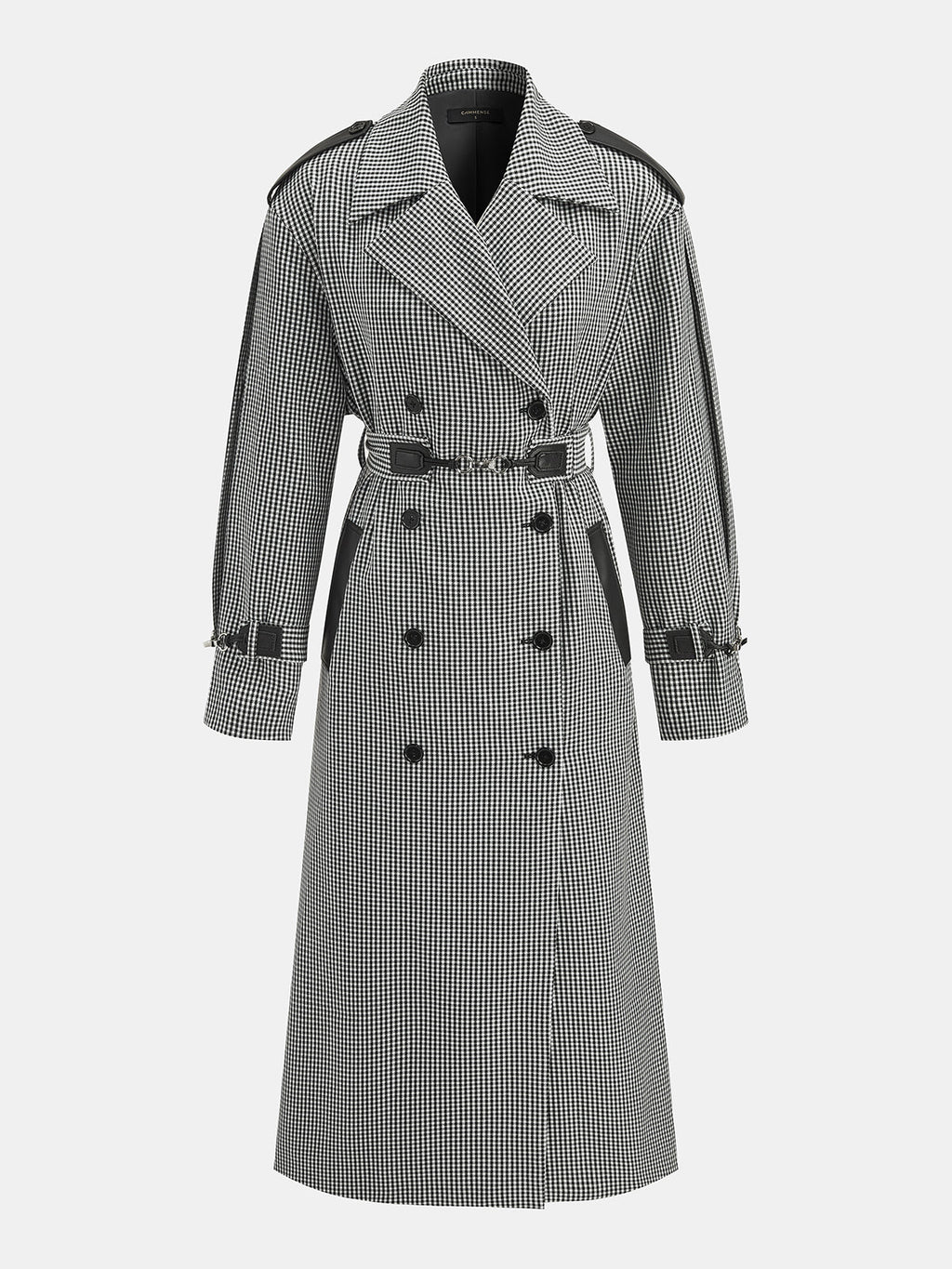 Cruzado Gingham con Cinturón Long Gabardina Abrigo