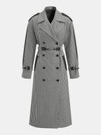 Cruzado Gingham con Cinturón Long Gabardina Abrigo