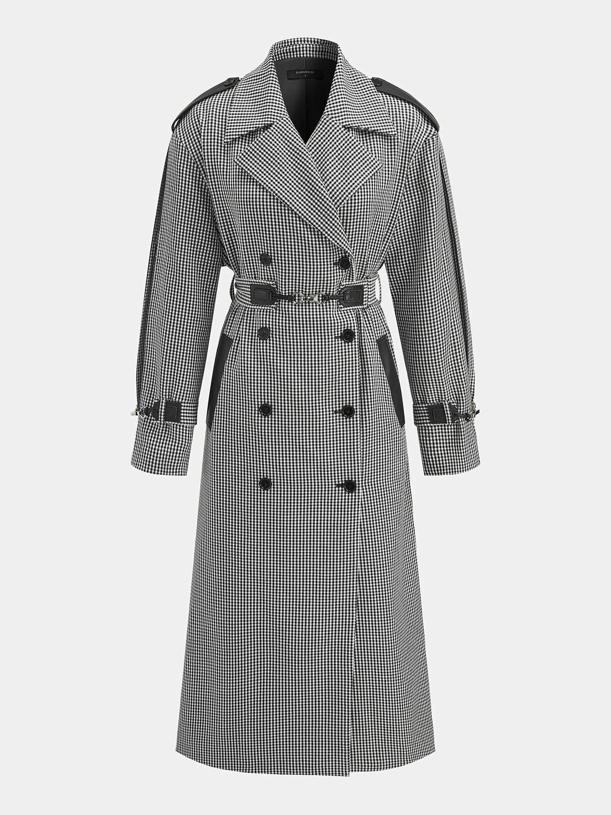 Cruzado Gingham con Cinturón Long Gabardina Abrigo