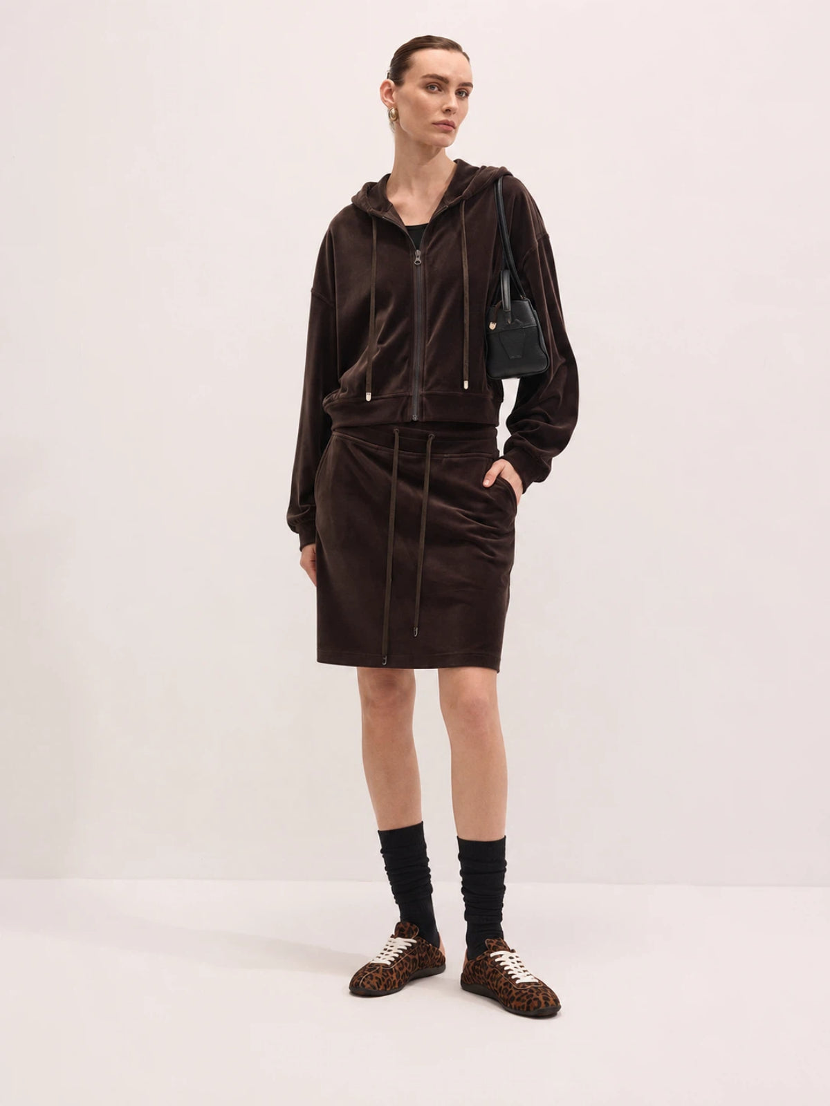 Velour Zip-Up Hoodie Falda Co-ord Set