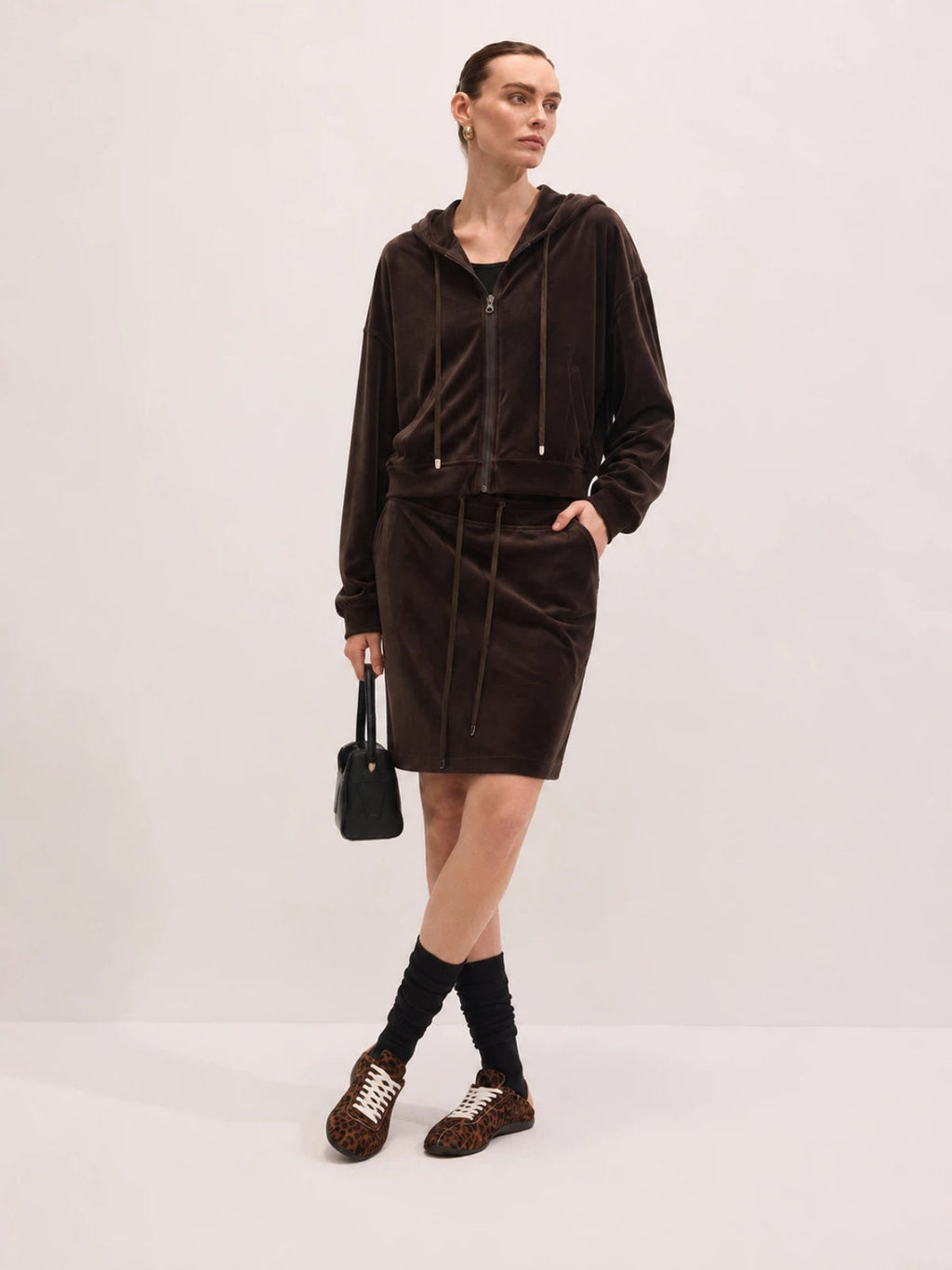 Velour Zip-Up Hoodie Falda Co-ord Set