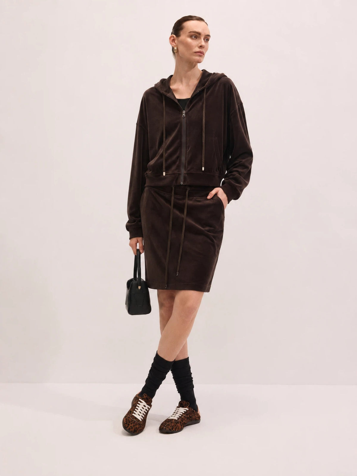 Velour Zip-Up Hoodie Falda Co-ord Set