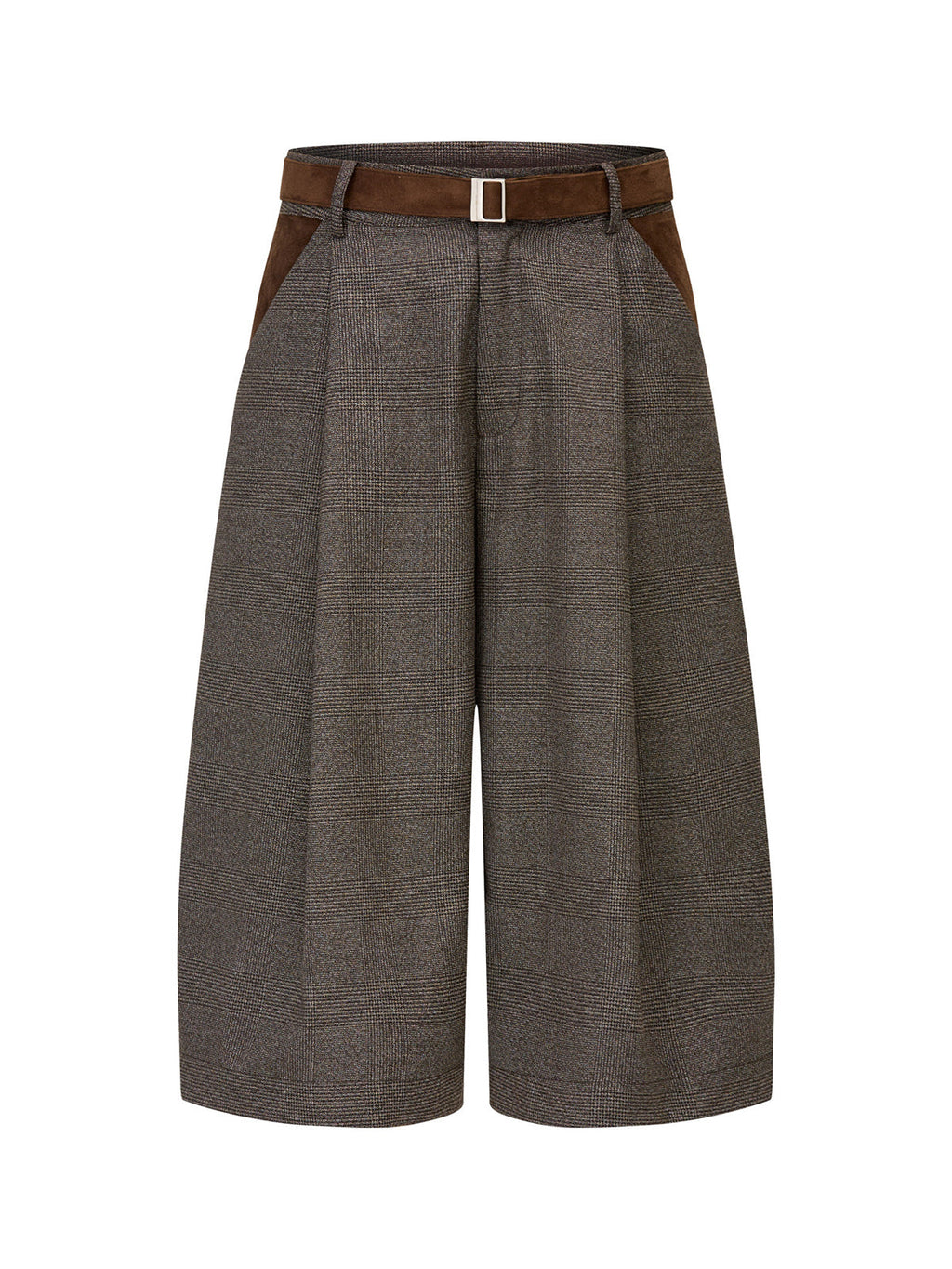 Faux-Ante Patch Checked con Cinturón Bermuda Shorts