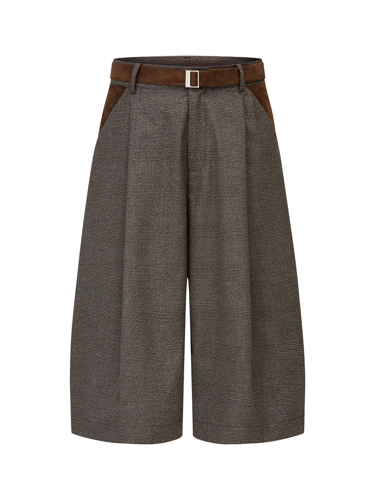 Faux-Ante Patch Checked con Cinturón Bermuda Shorts