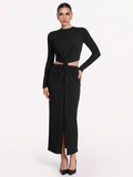 Manga Larga nudo Cut-Out Slit Vestido Largo