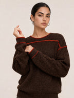 Contraste Stitch Cuello Redondo Punto jersey