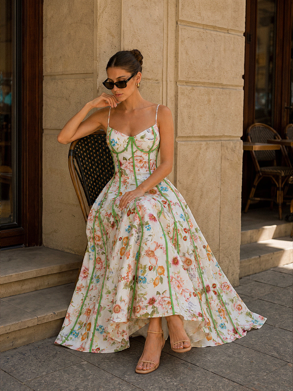 Corsé Seam Tropical estampado Swing Vestido