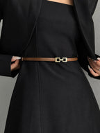 Elegante Slim Metálico Hebilla Leather cintura Belt