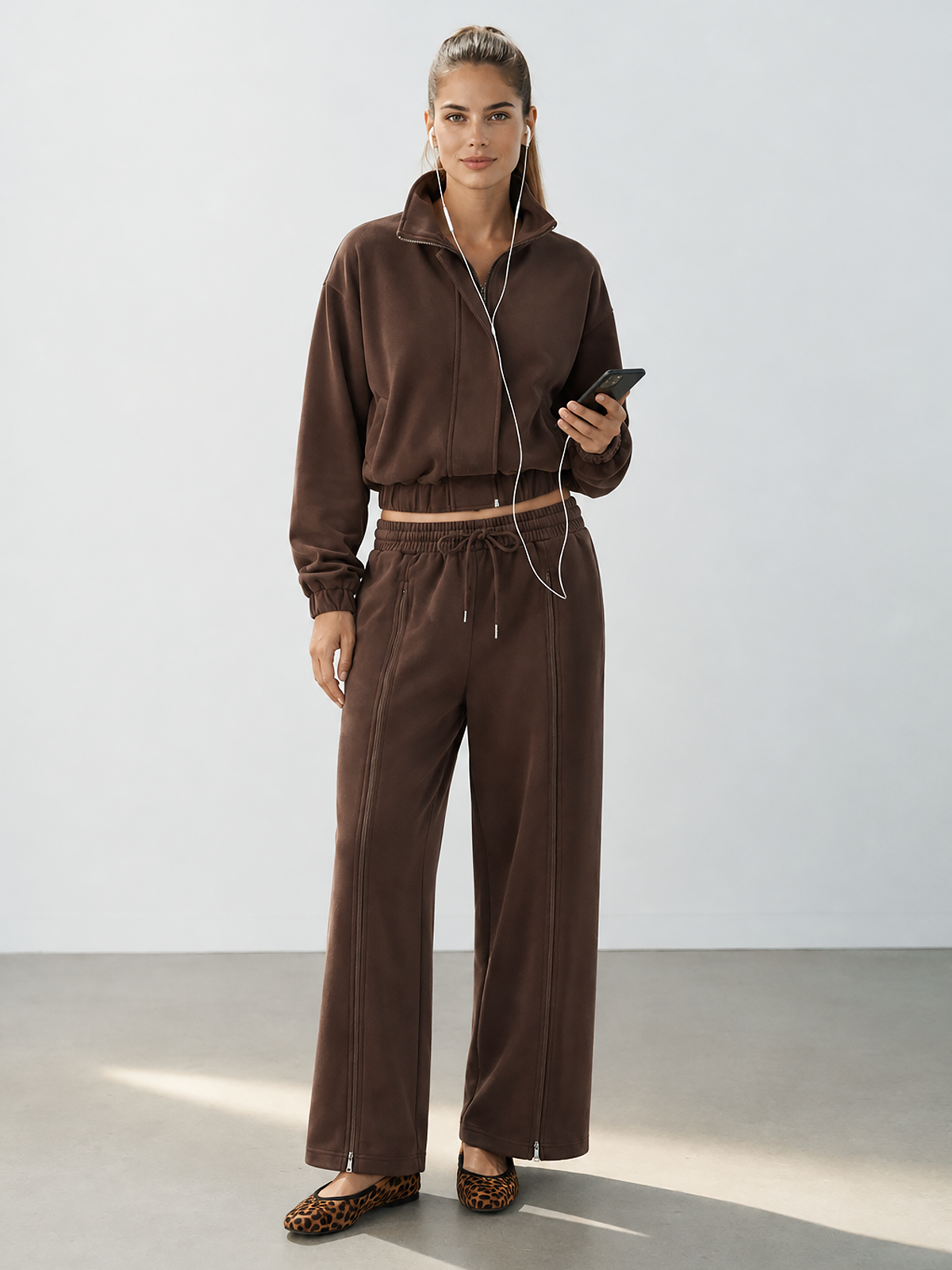 Zip-bajo Contraste Lining Co-ord Set
